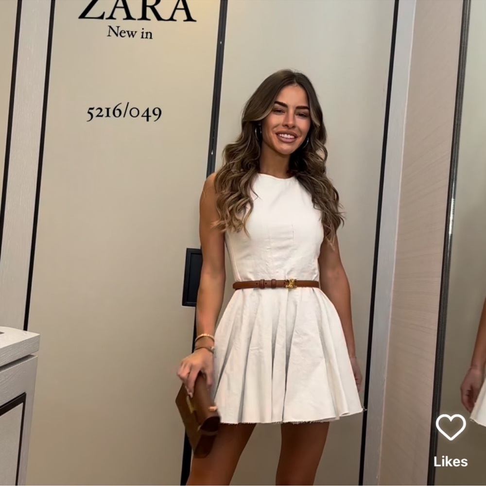 Zara White Sleeveless Mini Dress with Brown Belt